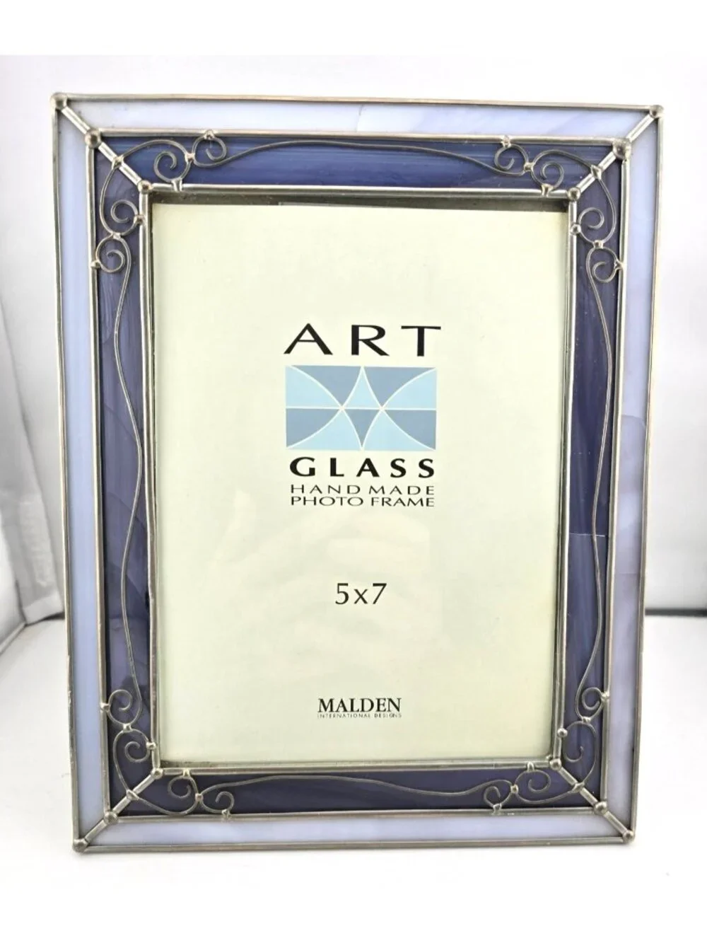 Art Glass 5x7 Handmade Photo Frame Malden Blue & White Stained Glass READ